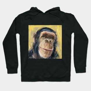 Loose Painting of a Smart Looking Chimpanzee on Yellow Background Hoodie